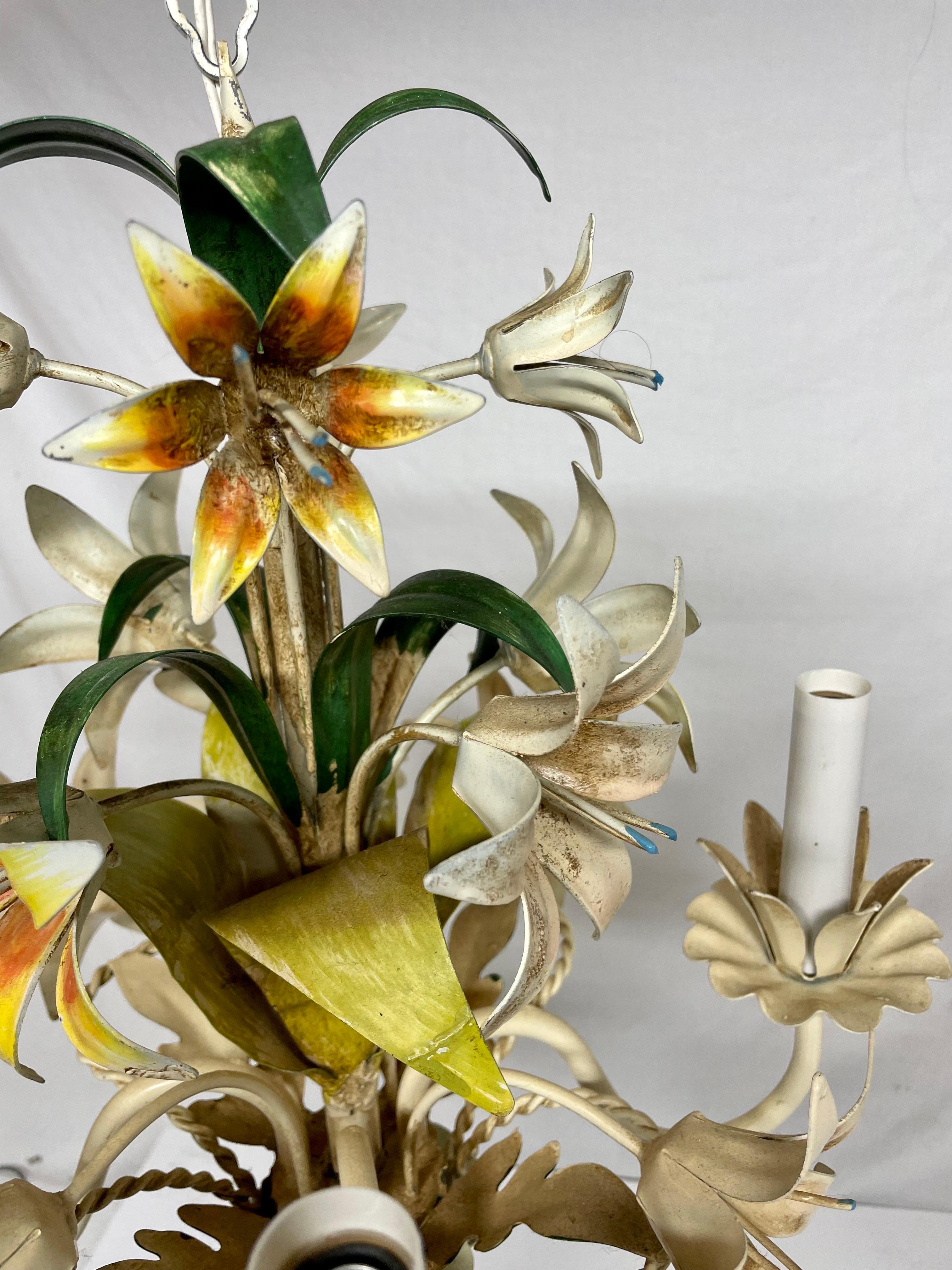 Italian Tole Floral Tole Chandelier with Lilies 1