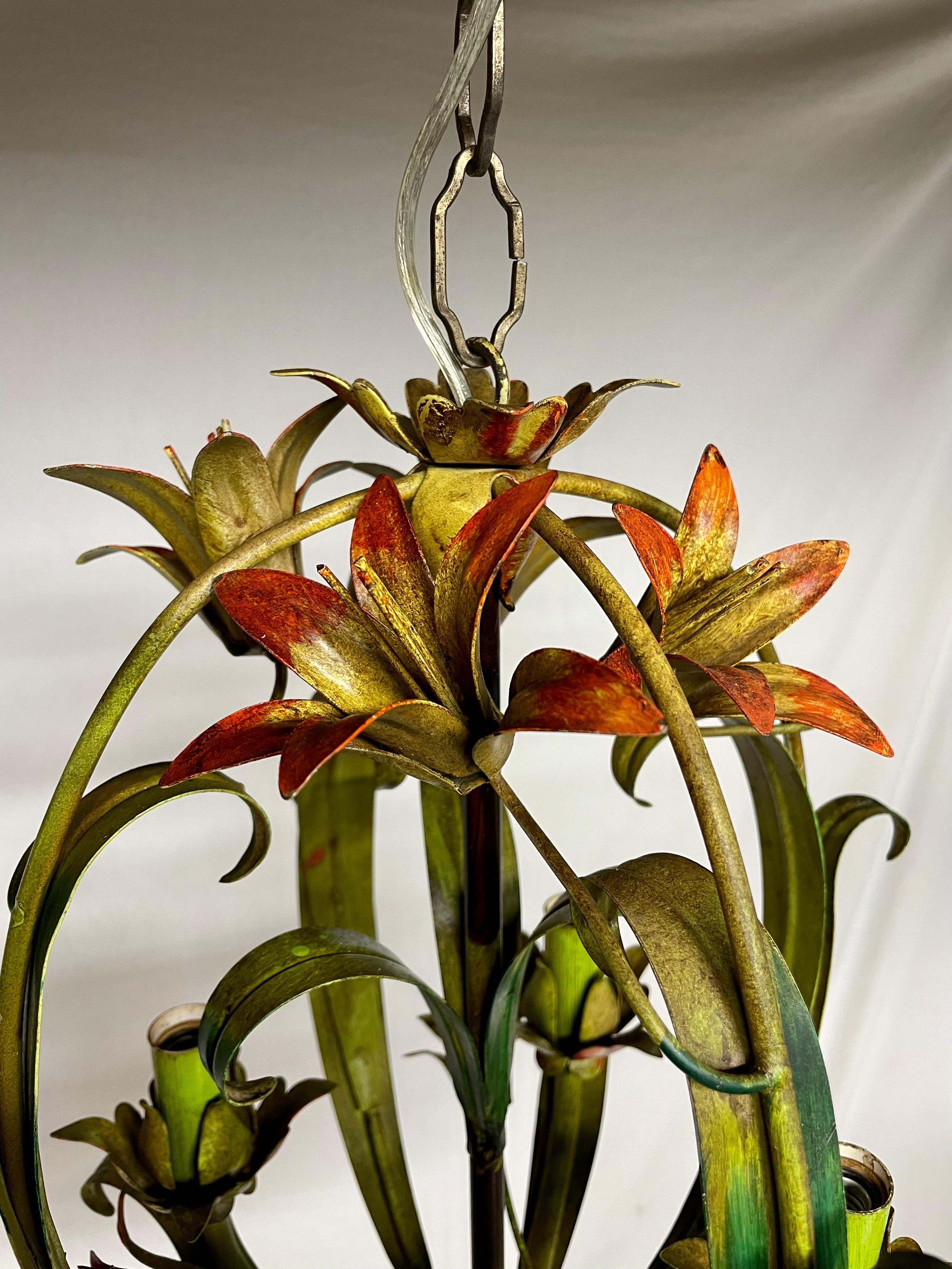 Italian Tole Floral Tole Chandelier with Lilies For Sale 1