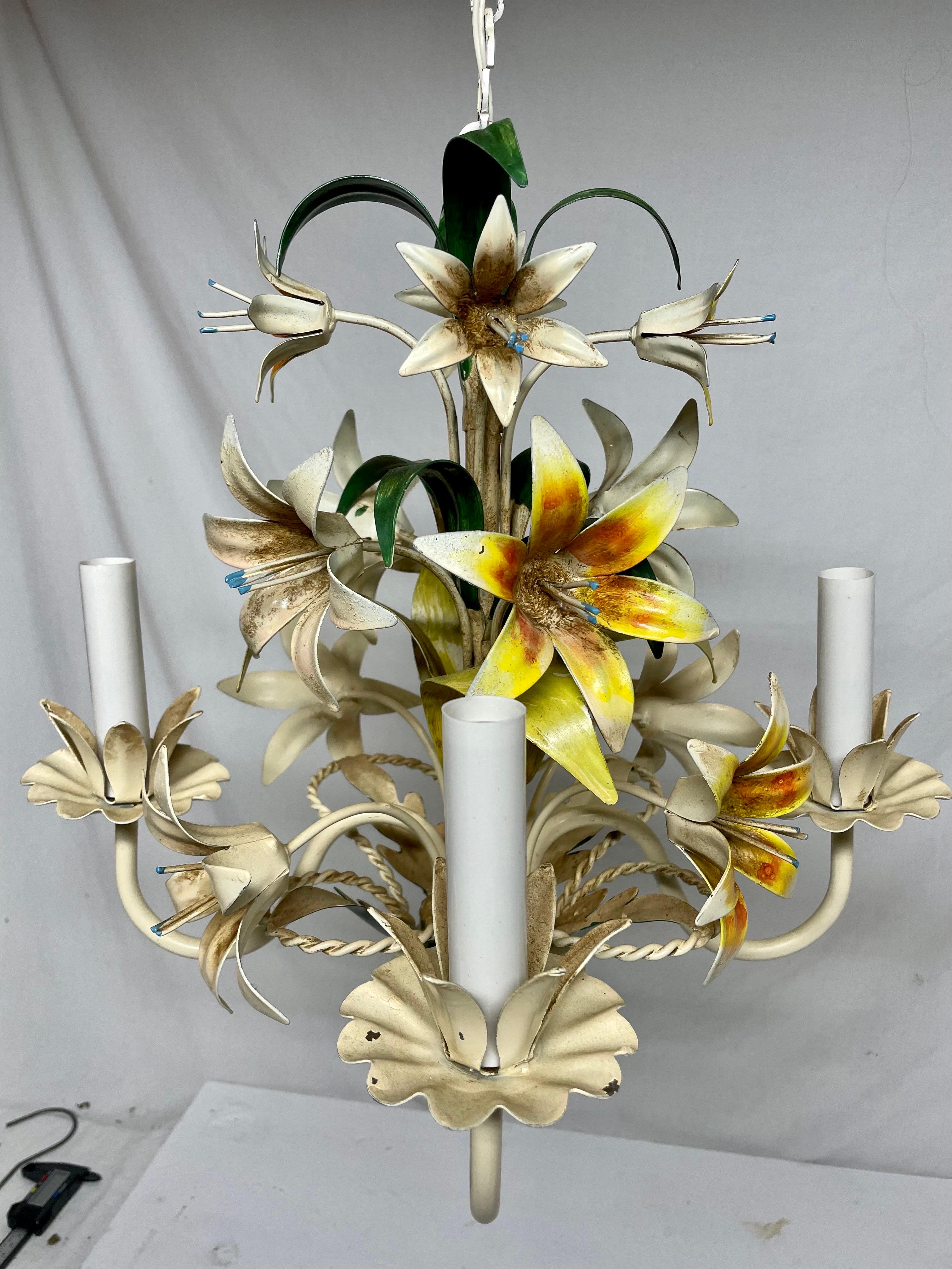 Italian Tole Floral Tole Chandelier with Lilies 2