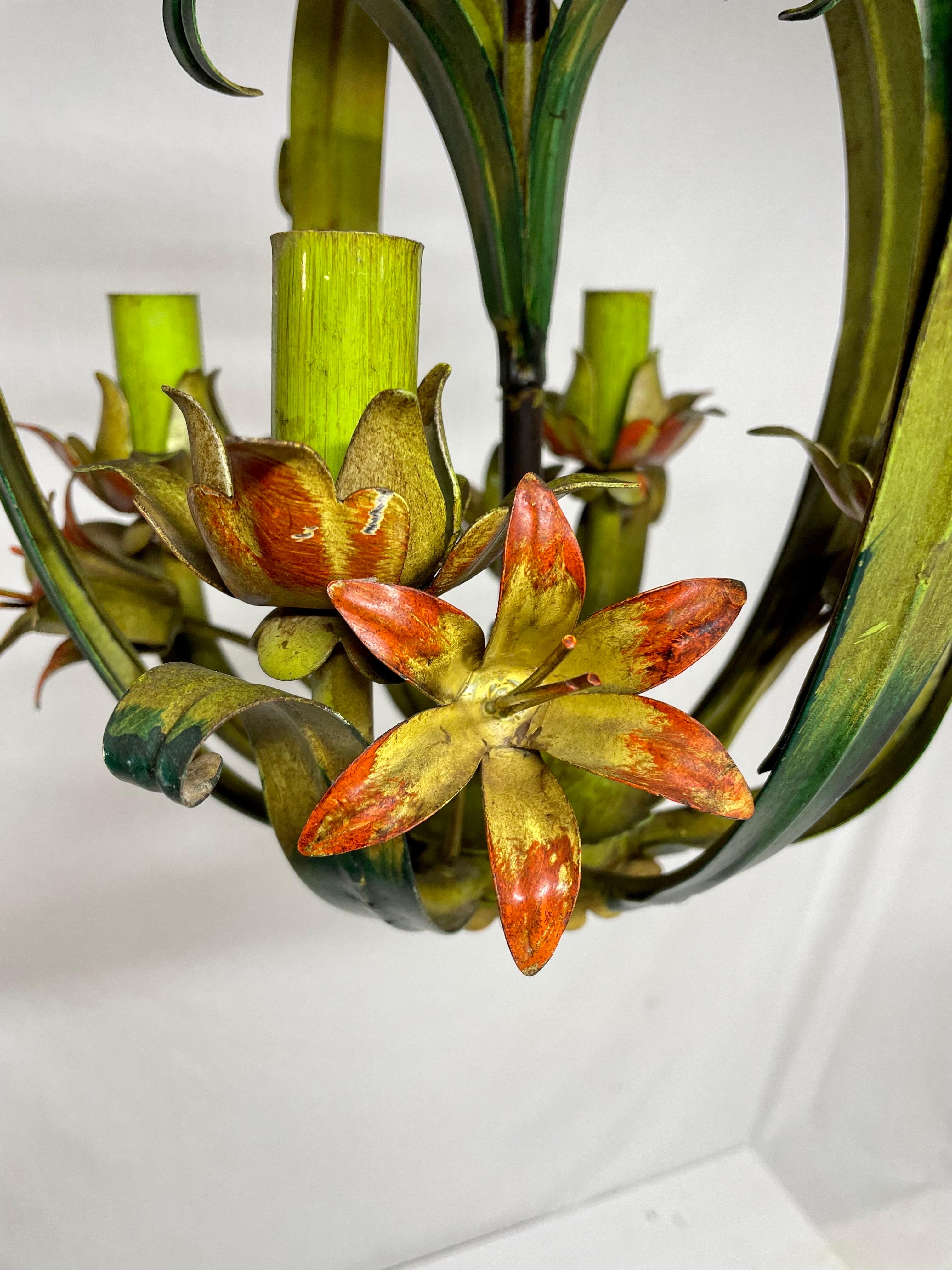 Italian Tole Floral Tole Chandelier with Lilies For Sale 2