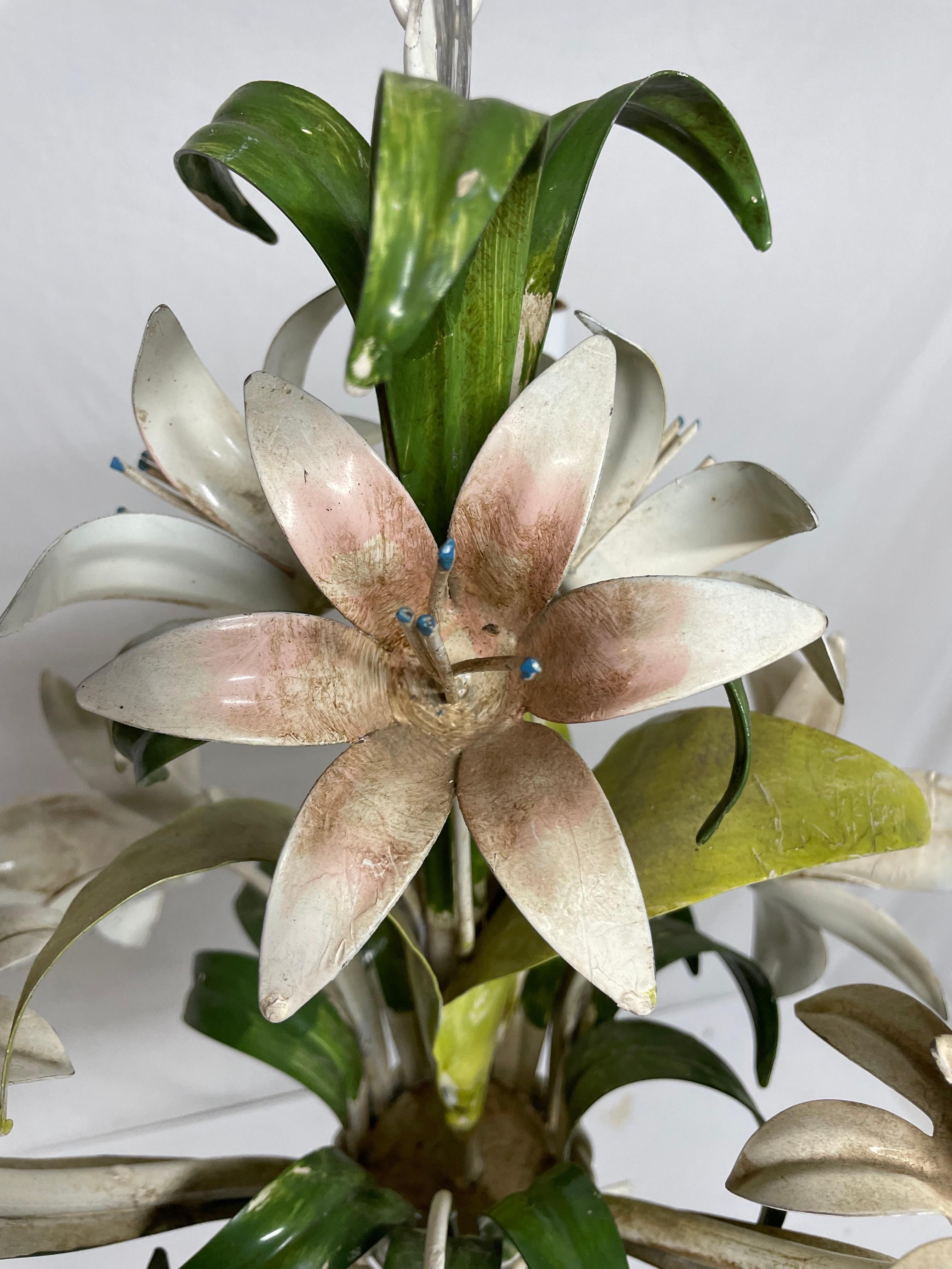 20th Century Italian Tole Floral Tole Chandelier with Lilies