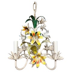 Italian Tole Floral Tole Chandelier with Lilies