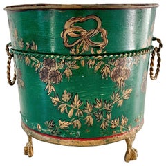 Italian Tole Green 
Gold Cachepot Planter Vase