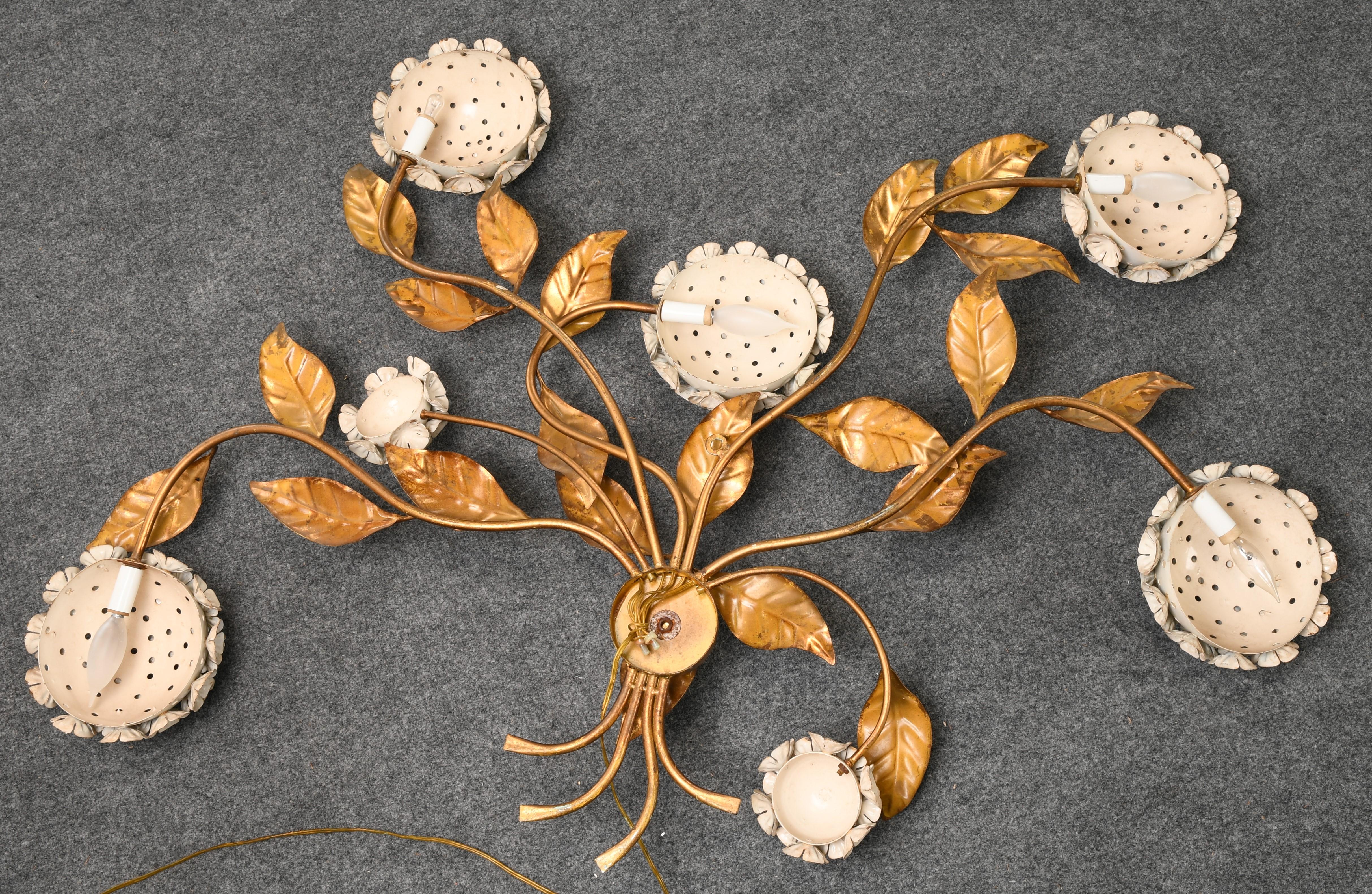 Mid-20th Century Italian Tole Hydrangea Wall Sculpture, 1950s