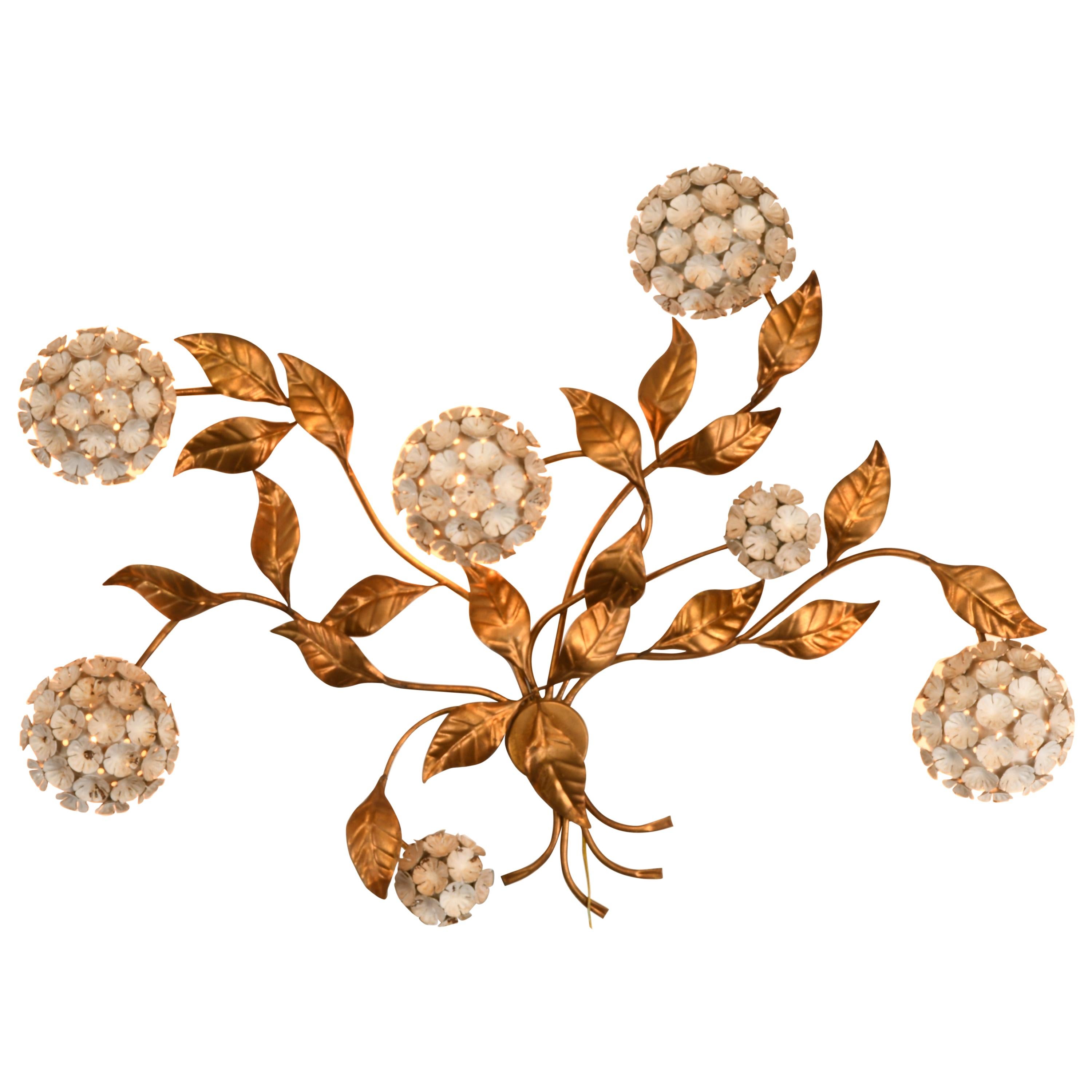 Italian Tole Hydrangea Wall Sculpture, 1950s