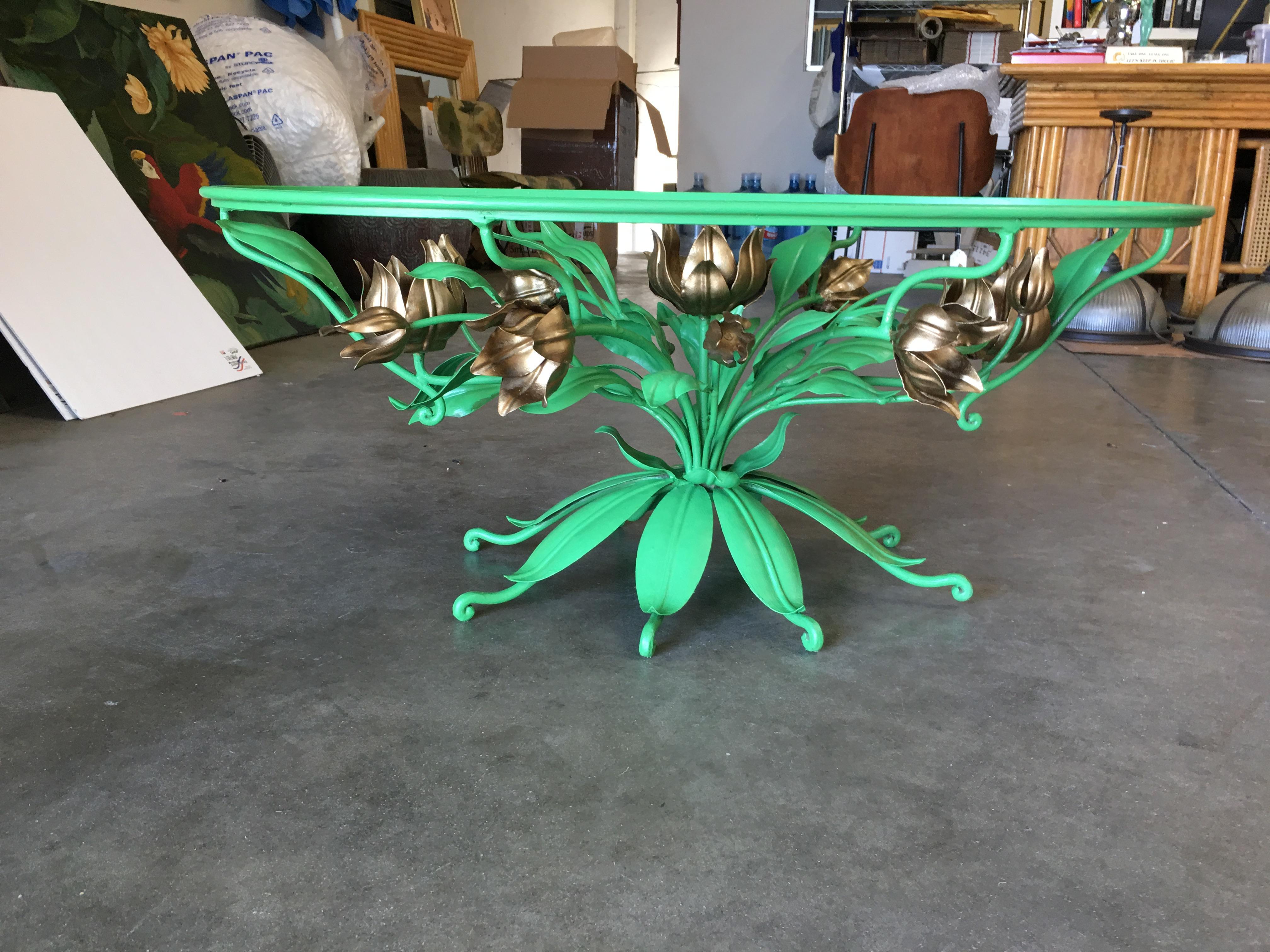 Italian Tole Illuminated Gilt Coffee Table For Sale at 1stDibs