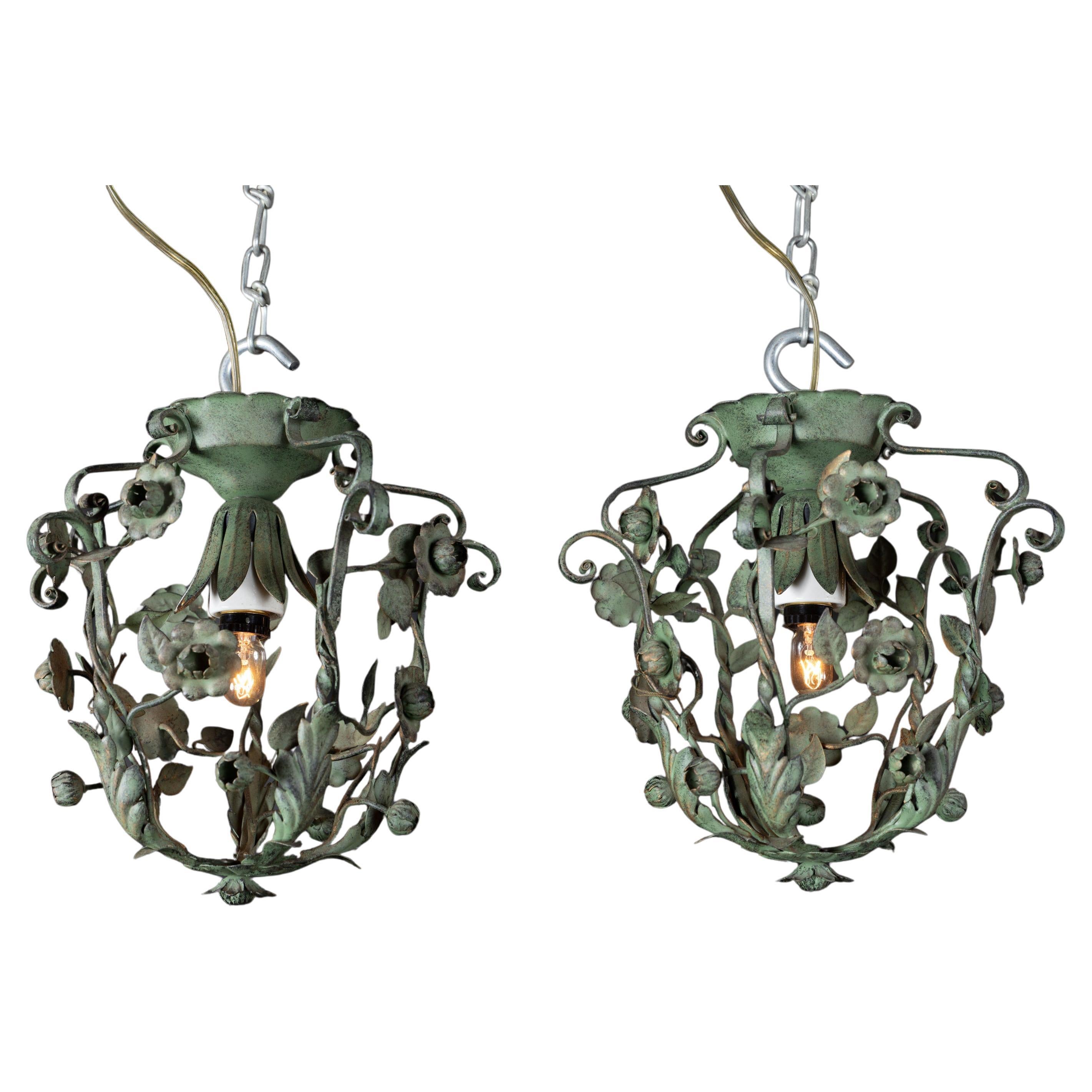 Italian Tole Lantern with Verdigris Finish, Single and Pair Available