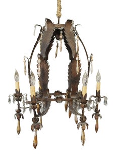 Antique Italian Tole Leaf Chandelier