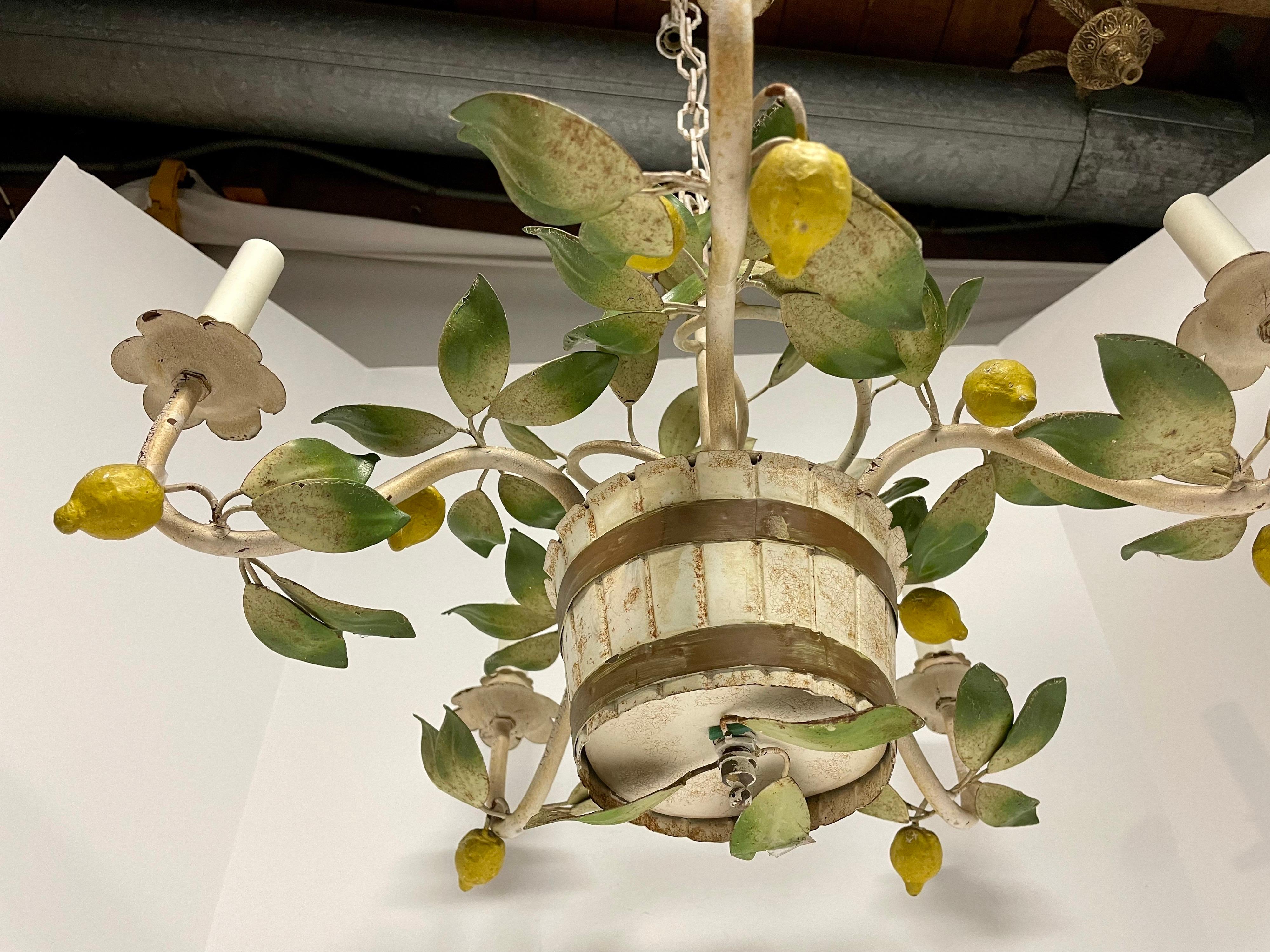 Italian Tole Lemon Floral Chandelier 3