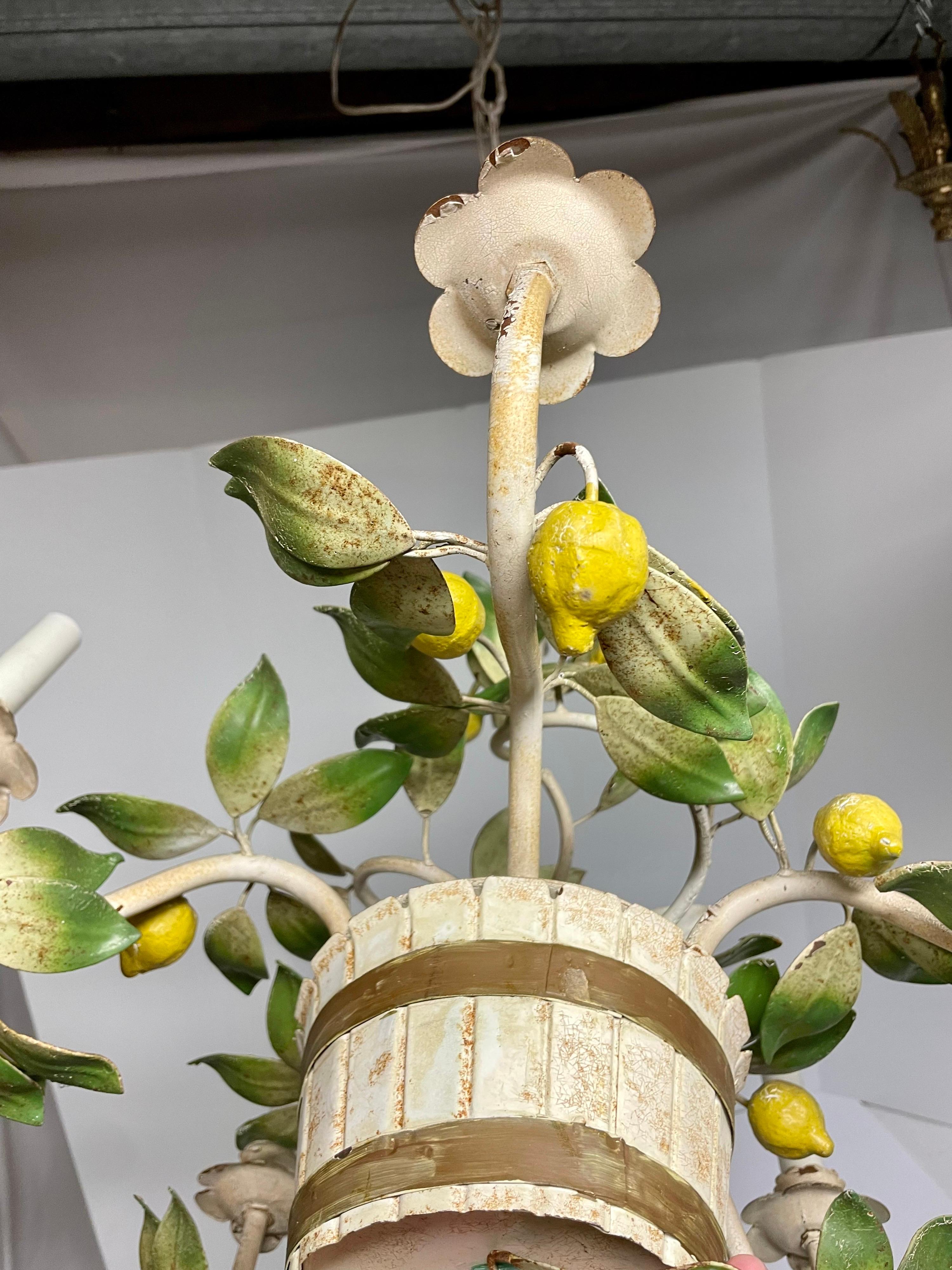 Mid-20th Century Italian Tole Lemon Floral Chandelier
