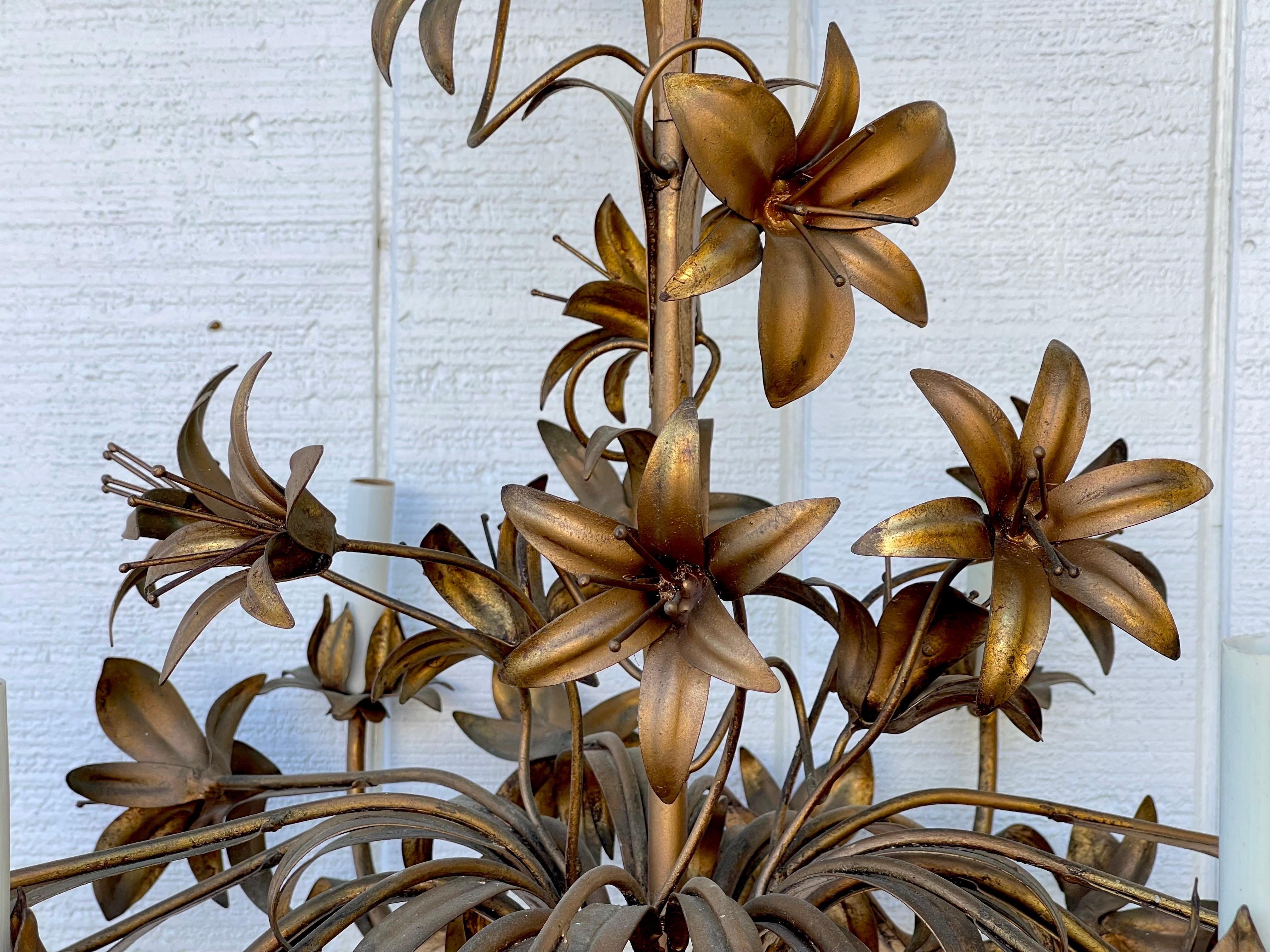 Iron Italian Tole Lilly Chandelier  For Sale