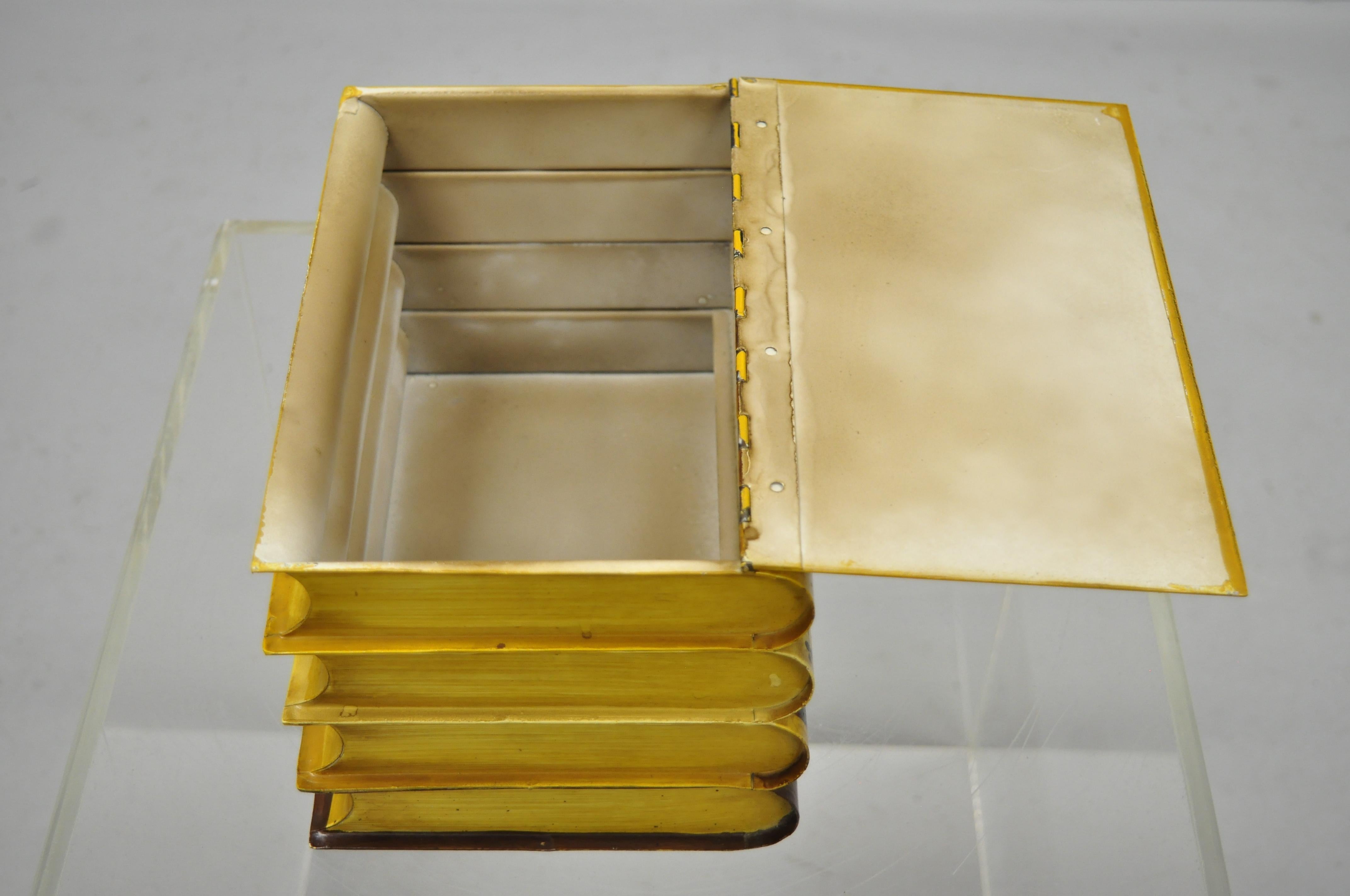 Italian Tole Metal Toleware Faux Stacked Book Form Desk Table Top Storage Box In Good Condition In Philadelphia, PA