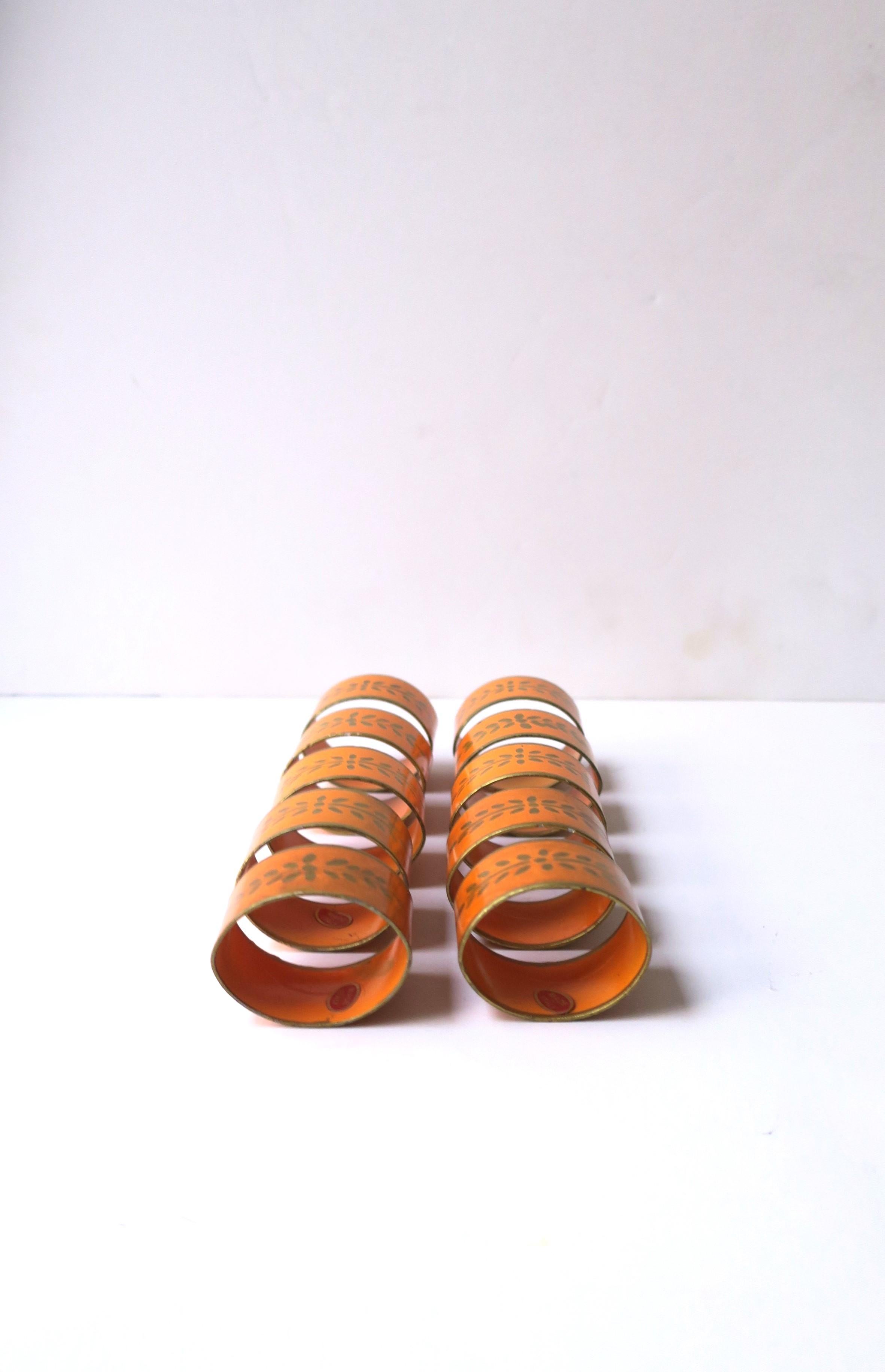 Italian Napkin Rings Orange and Gold Tole Ring Holders, Set of 10 For Sale 5