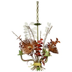 Vintage Italian Tole Painted Floral Chandelier Light Fixture