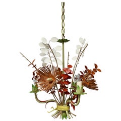 Italian Tole Painted Floral Chandelier Light Fixture