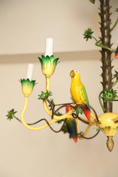 Italian Tole Palm Tree and Bird Chandelier