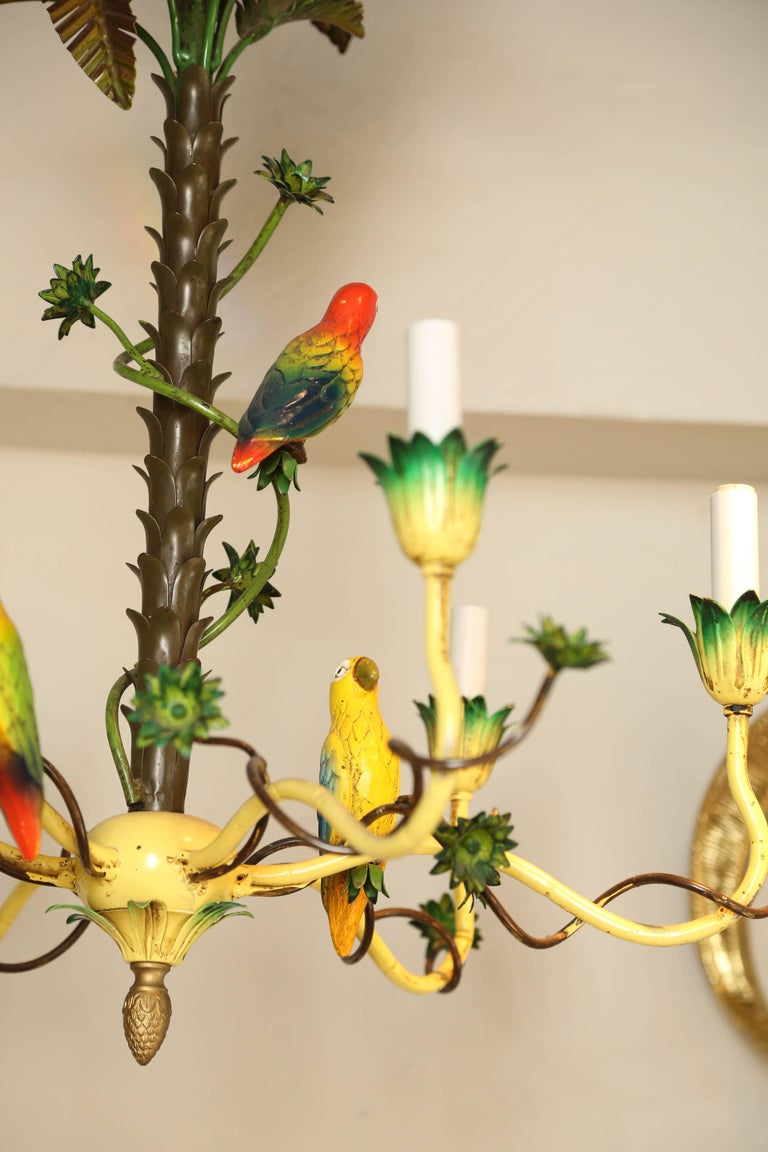 Italian Tole Palm Tree and Bird Chandelier at 1stDibs