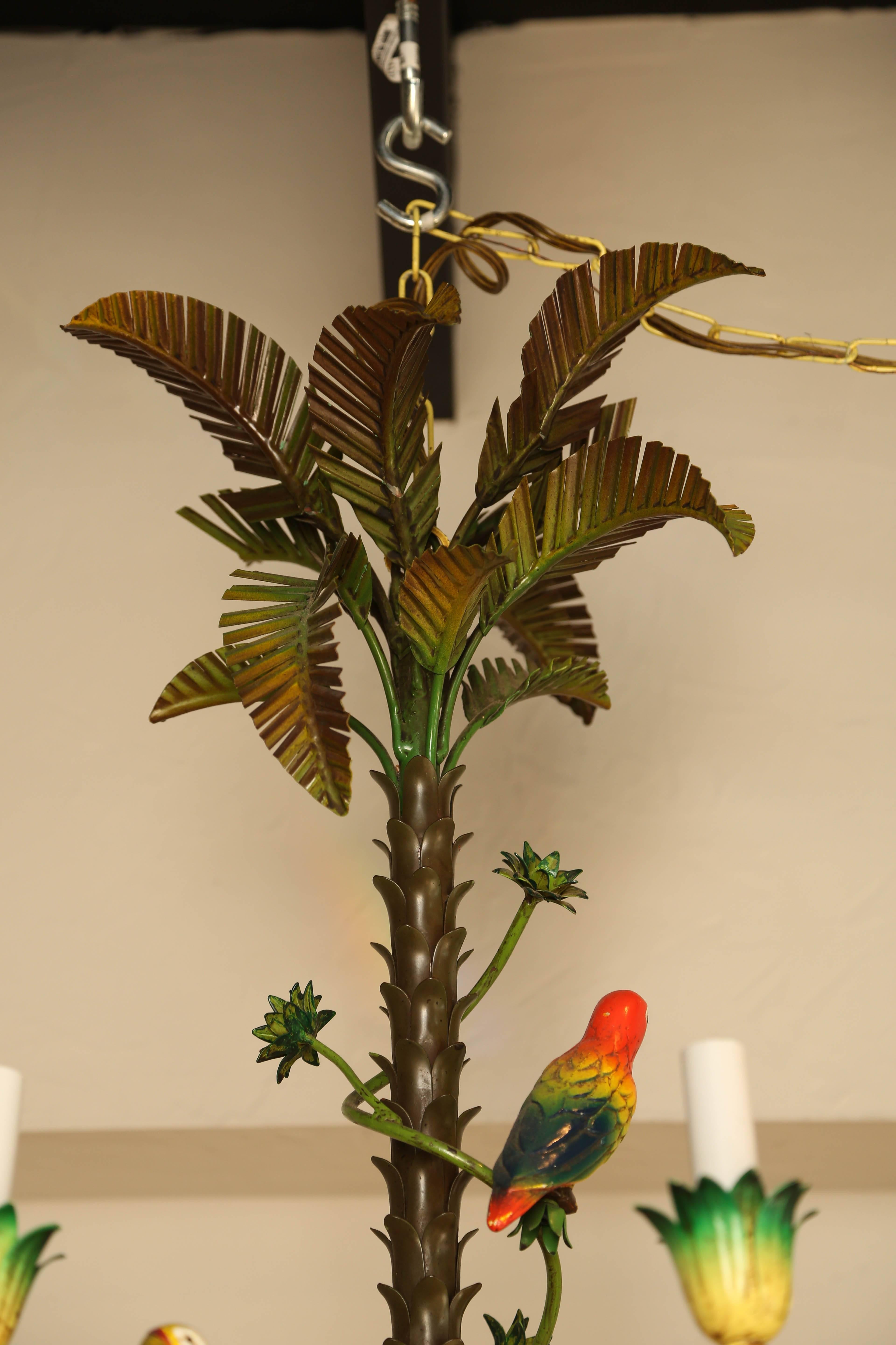 Italian Tole Palm Tree and Bird Chandelier 1