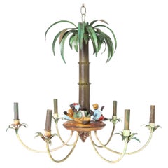 Italian Tole Palm Tree and Monkey Vintage Chandelier