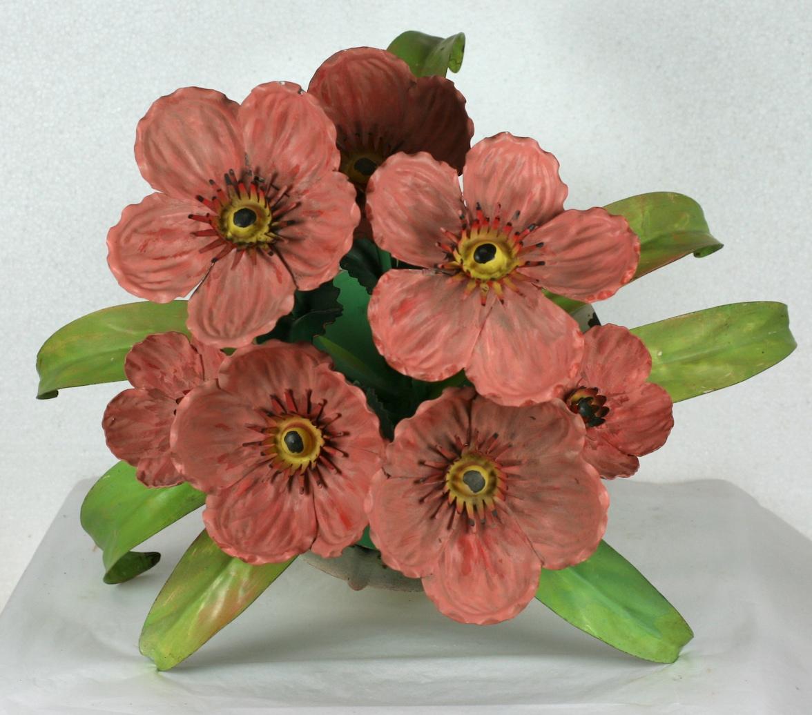 Italian Tole Potted Poppies Table Ornament In Good Condition In Riverdale, NY