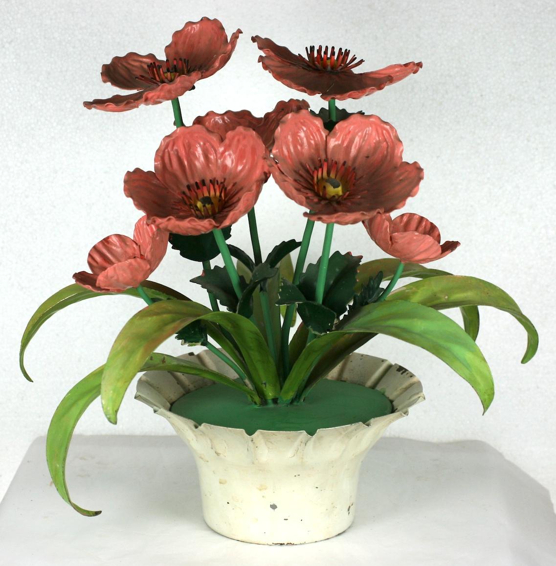 Mid-20th Century Italian Tole Potted Poppies Table Ornament