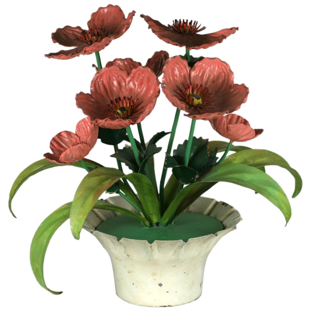 Italian Tole Potted Poppies Table Ornament