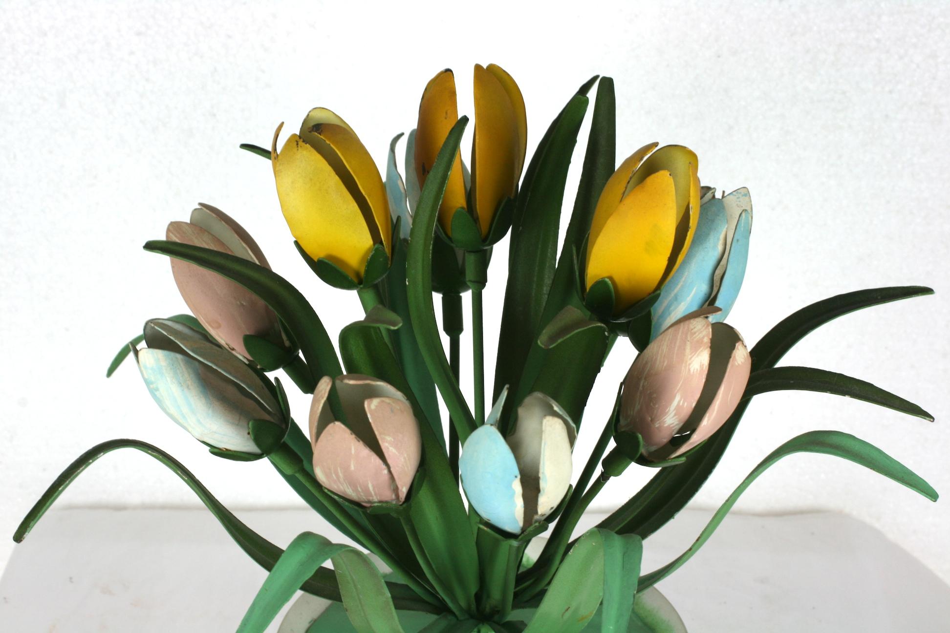 Mid-20th Century Italian Tole Potted Tulips Table Ornament For Sale