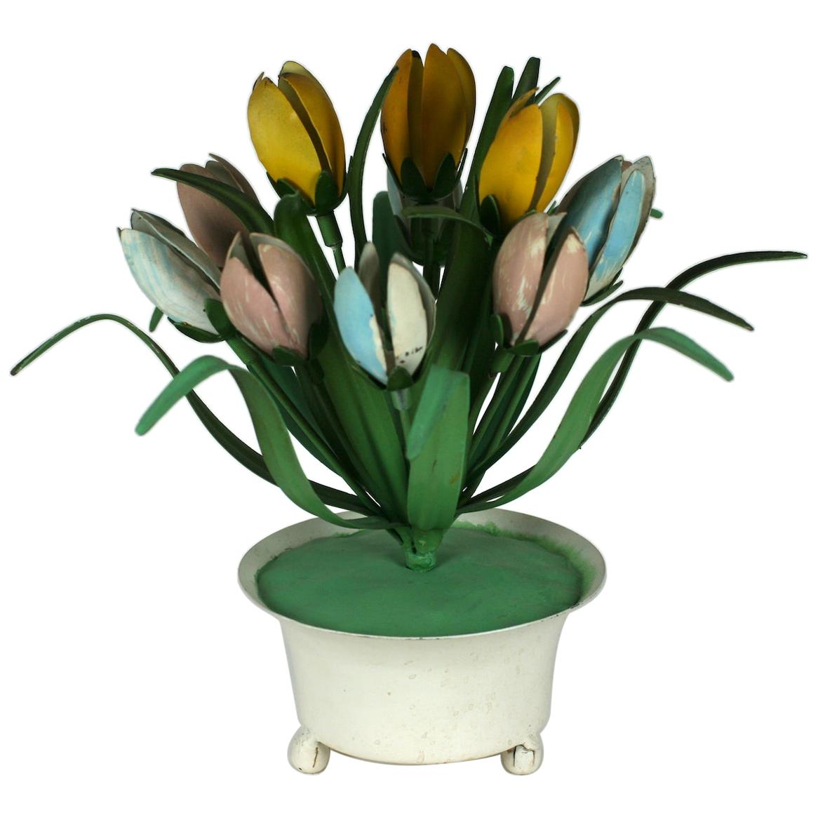 Italian Tole Potted Tulips Table Ornament For Sale
