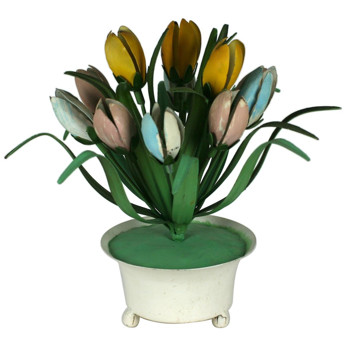 Italian Tole Potted Tulips Table Ornament