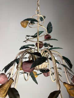 Italian Tole Six-Light Fruit-Form Chandelier with Polychrome Leaves