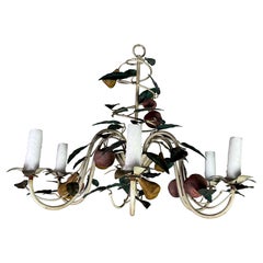 Italian Tole Six-Light Fruit-Form Chandelier with Polychrome Leaves