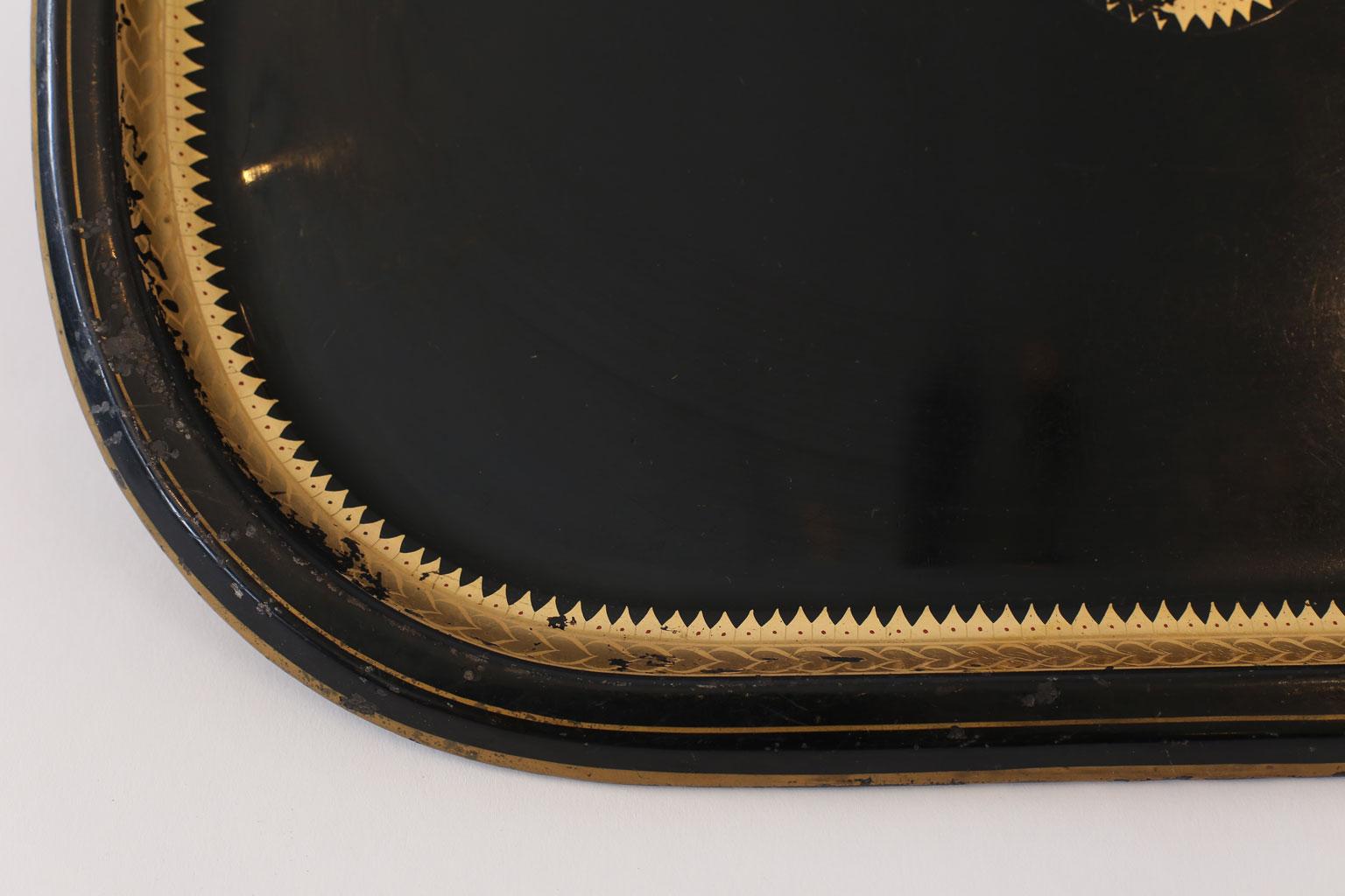 Italian Gilded and Ebonized Tole Tray In Good Condition In Houston, TX