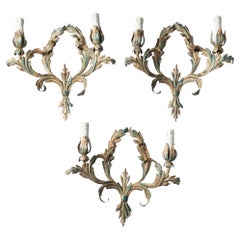 Italian tole wall lights, set of three Italian tole wall lights, set of three