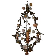 Italian Tole with Porcelain Flowers Polychrome Chandelier, circa 1870