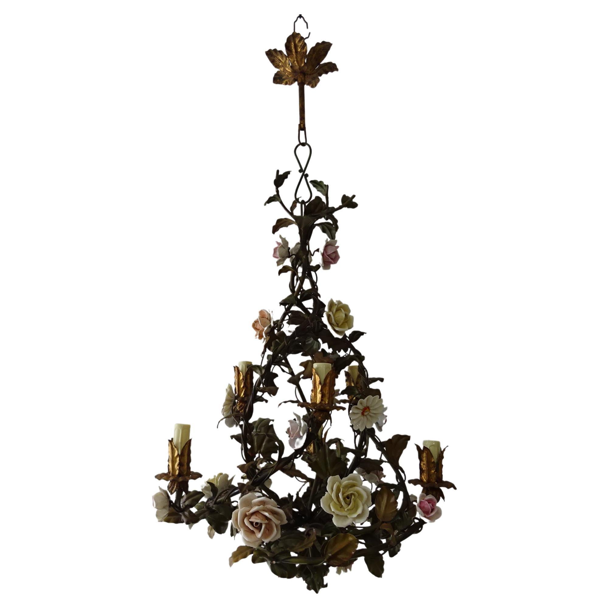 italian-painted-chandelier-with-porcelain-flowers-at-1stdibs
