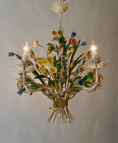 Italian Tole with Flowers Polychrome Chandelier