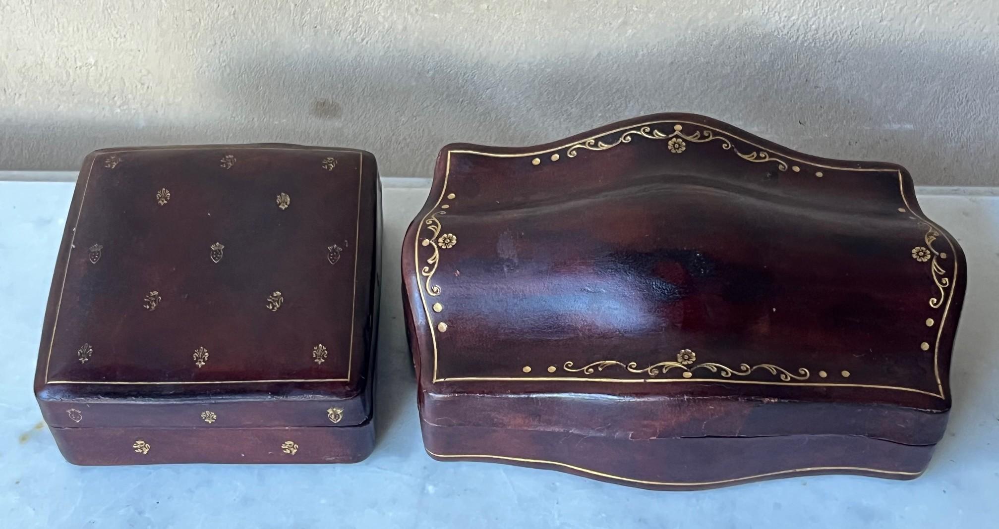 Italian Tooled Leather Boxes-Set of 2, C. 1960's For Sale 6