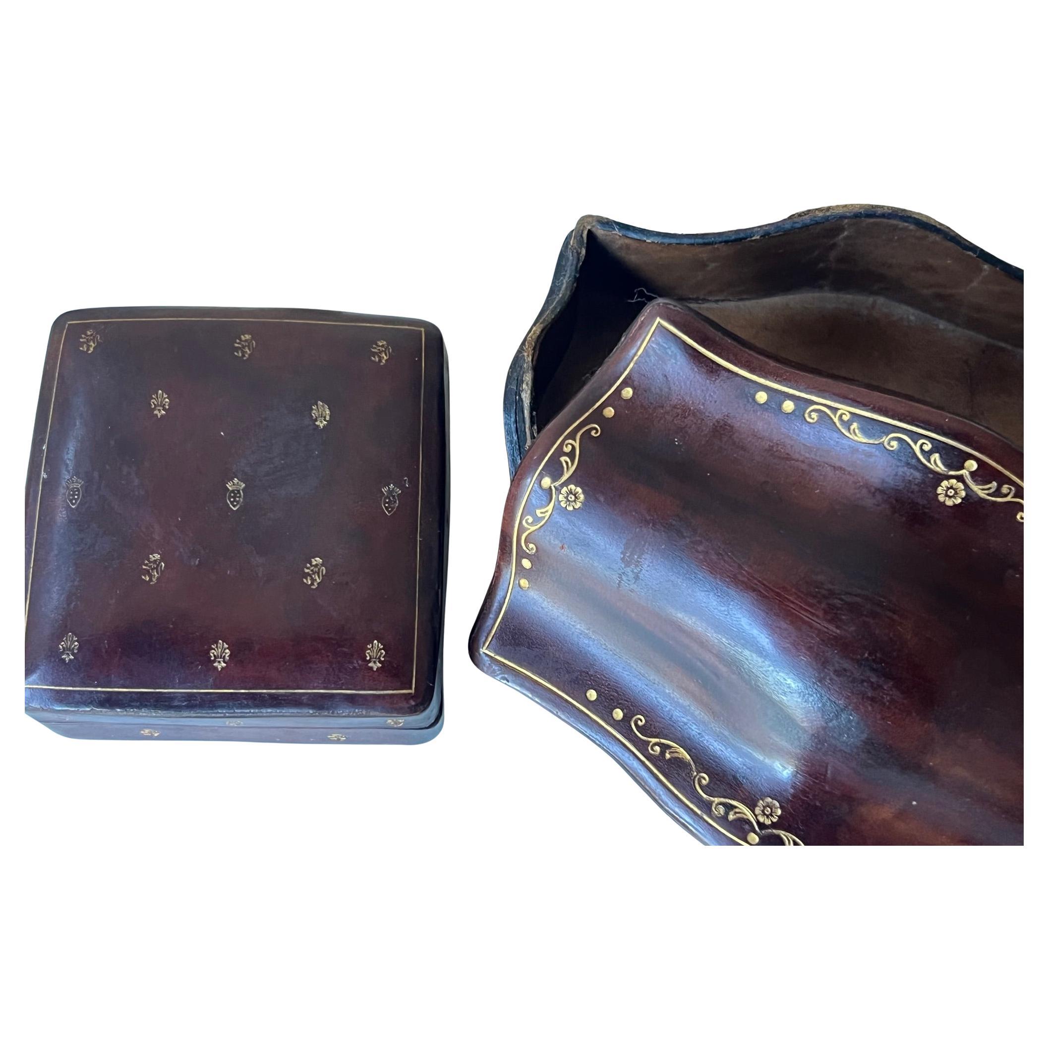 Mid-Century Modern Italian Tooled Leather Boxes-Set of 2, C. 1960's For Sale