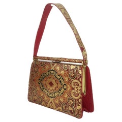 Vintage Italian Tooled Leather Handbag, 1950's