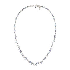 Italian Topaz Blue Sapphire Diamond Cocktail White 18k Gold Necklace for Her