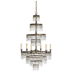 Antique Italian, Torino, Brass 
Mirrored Glass 6-Light Chandelier, 1st Quarter 20th Cen