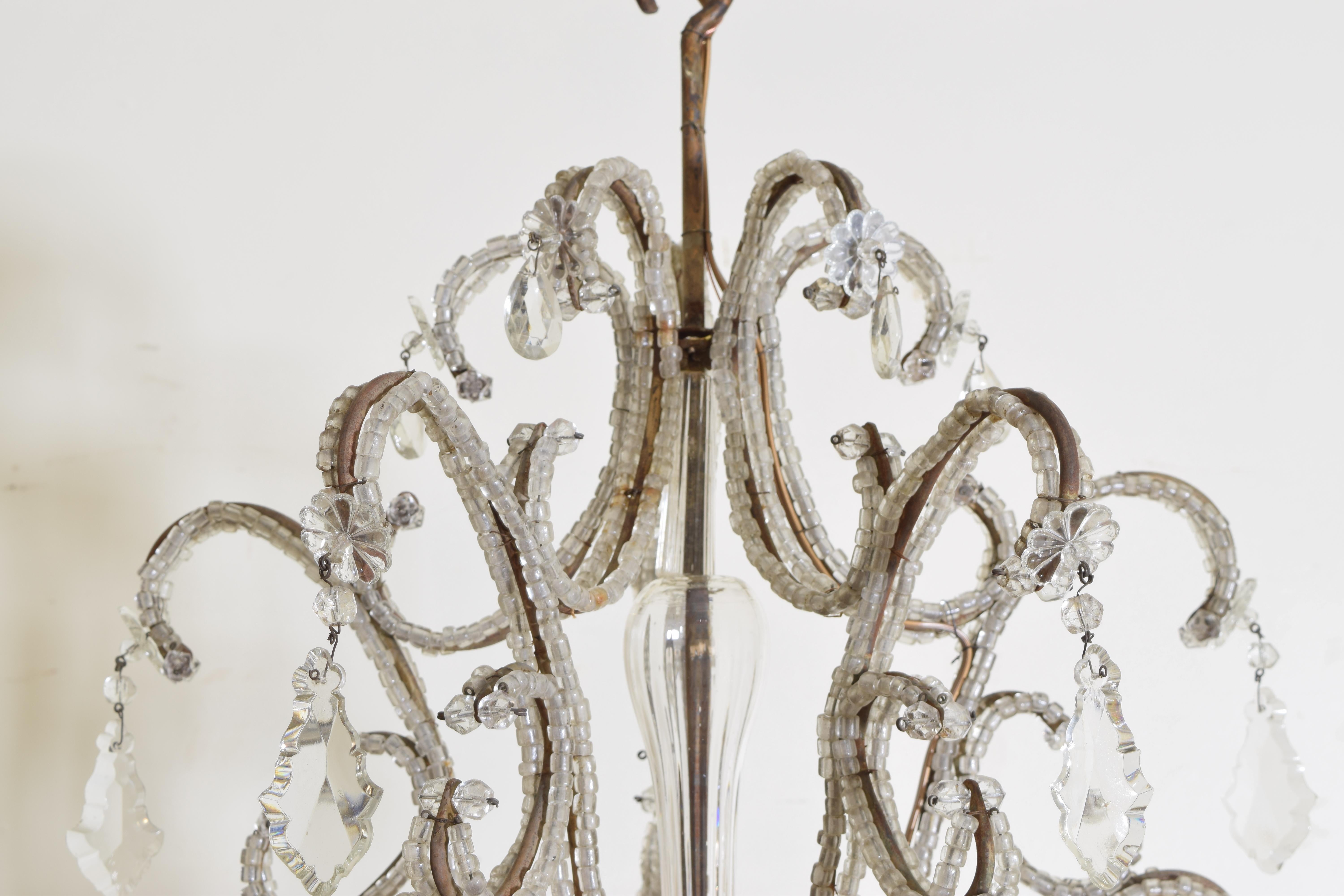 Italian Torino Gilt Iron Metal and Blown Glass 10-Light Chandelier, 19th Century 2