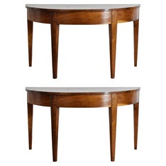 Italian, Torino, Pair of Walnut Demilune Console Tables, 1st Quarter 19th Cent.