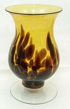 Italian Tortoise Shell Blown Art Glass Footed Vase Vintage from 1970