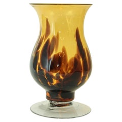 Italian Tortoise Shell Blown Art Glass Footed Vase Vintage from 1970