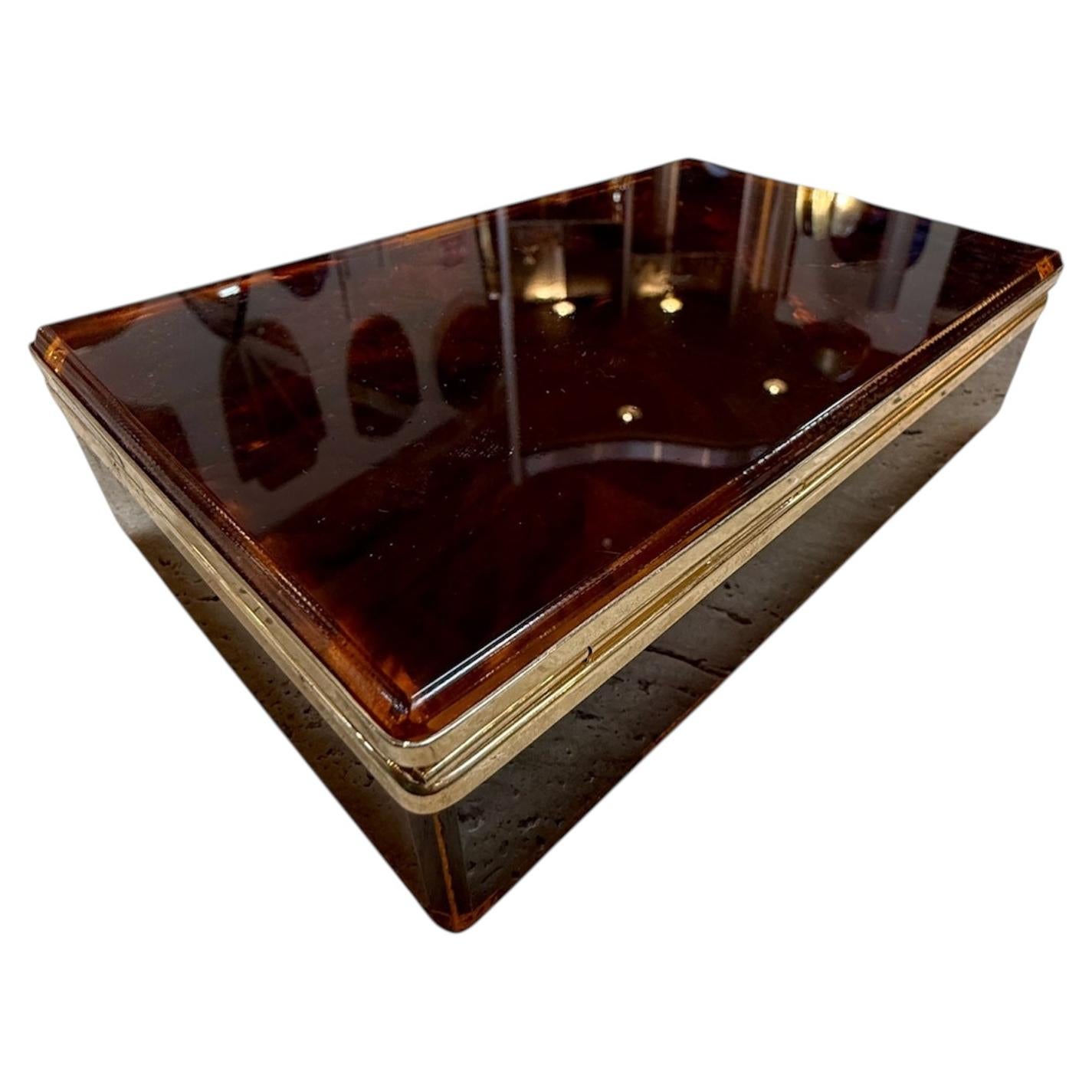 Italian Tortoiseshell Lucite and Brass Decorative Box, 1970s