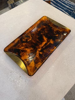Italian Tortoiseshell Lucite and Brass Tray, 1970s