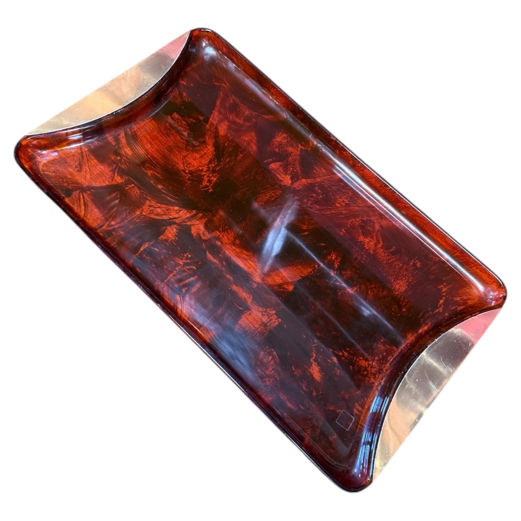 Italian Tortoiseshell Lucite and Brass Tray, 1970s
