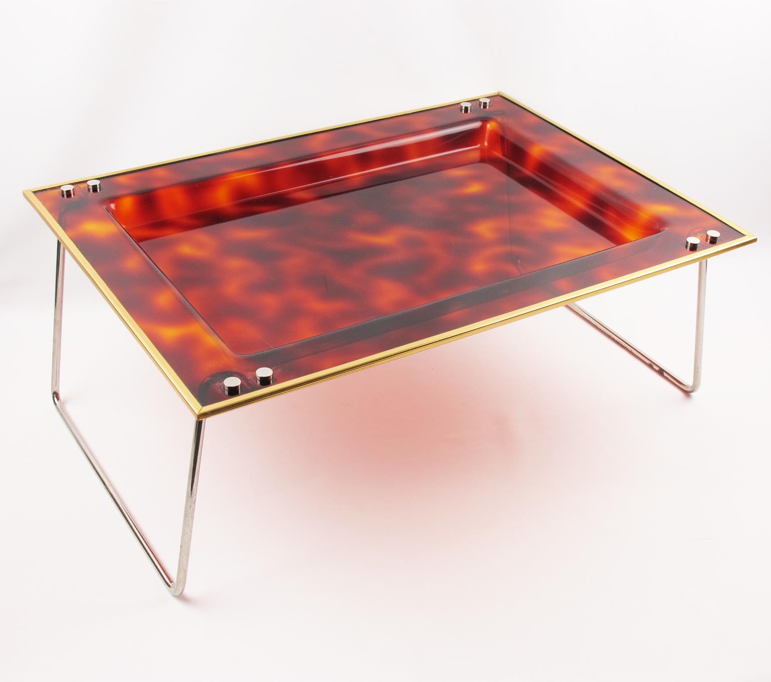 Italian Tortoiseshell Lucite Barware Folding Tray Table 4