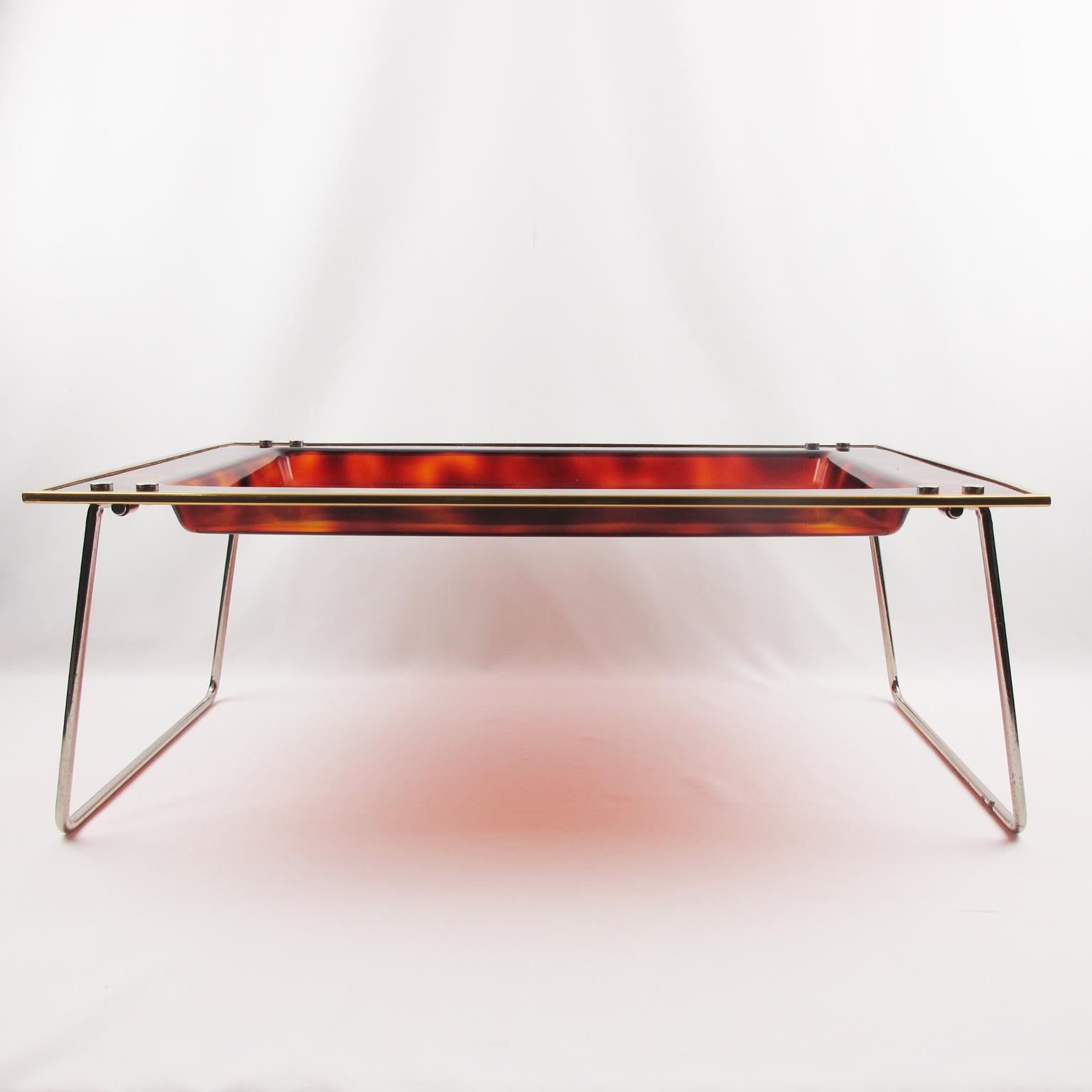 Late 20th Century Italian Tortoiseshell Lucite Barware Folding Tray Table